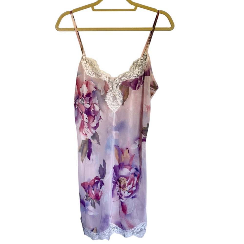 Vintage California Dynasty‎ Sheer Floral Nightie Chemise Slip Dress Size Medium